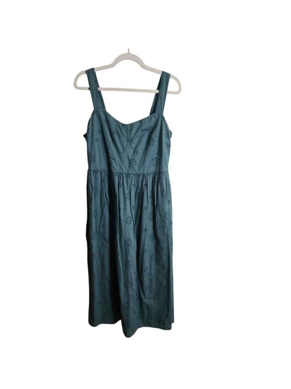 J.Crew NWT Eyelet Midi Dress Mineral Green Pockets Sweetheart Neckline Size 14 - Picture 2 of 13
